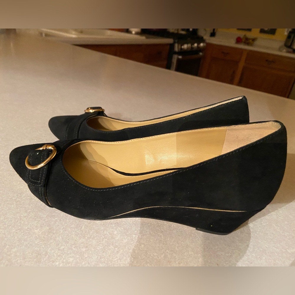 Black - Laney Suede Buckle Wedge